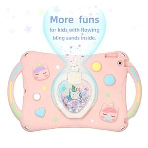 Pink‎ Unicorn iPad Case Cover Kids Shockproof Handle Stand w/ Strap Glitter
